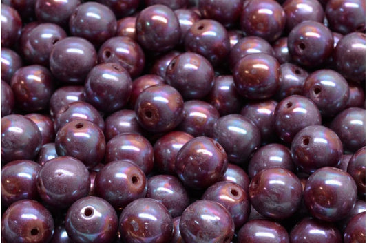 ラウンドドラックビーズ、不透明レッドネビュラ（93200-15001）、ガラス、チェコ共和国