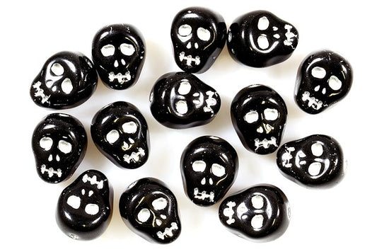 OUTLET 10 grams Skull Beads, 12 x 12 mm, Black Silver Lined (23980-54201), Glass, Czech Republic