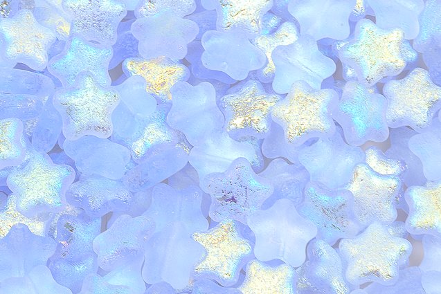 Flat Star Beads, Transparent Blue Etched Ab (30010-LEPT-28701), Glass, Czech Republic