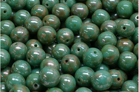 Round Druck Beads, Turquoise Picasso (63130-43400), Glass, Czech Republic