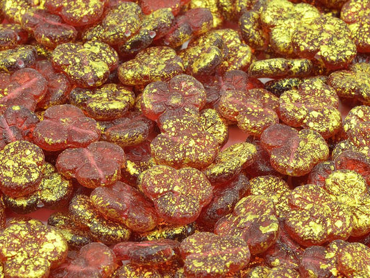 3-Petal Flower Flat Beads, Transparent Pink Etched 56902 (70010-LEPT-56902), Glass, Czech Republic