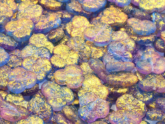 OUTLET 10 grams Flower Pressed Glass Beads, 13 x 13 mm, Blue Violet Etched 56902 (48002-ETCH-56902), Glass, Czech Republic