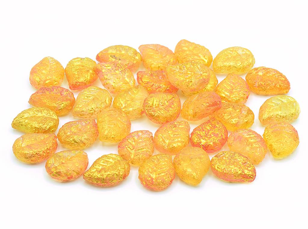 Nice Leaf Beads, Red Orange Etched 56902 (48001-LEPT-56902), Glass, Czech Republic