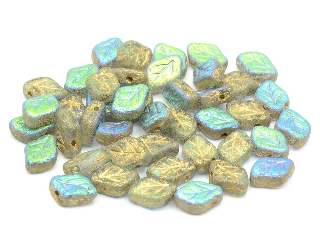 Leaf Beads, Crystal Etched Gold Lined Ab (00030-ETCH-54202-28701), Glass, Czech Republic