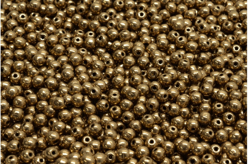 ラウンドドラックビーズ、ブラックブラス（23980-90215）、ガラス、チェコ共和国