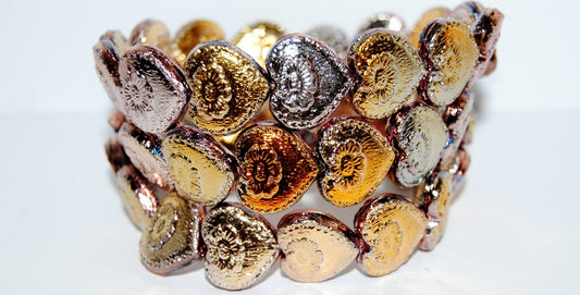 Heart With Flower Pressed Glass Beads, Crystal Rose Gold Capri 2X (1817-00030-27101-2X), Glass, Czech Republic ~ STRANDED