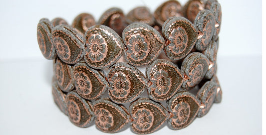 Heart With Flower Pressed Glass Beads, Mix Brown Crystal Copper Lined Atq (1817-16617-54200-ATQ), Glass, Czech Republic ~ STRANDED