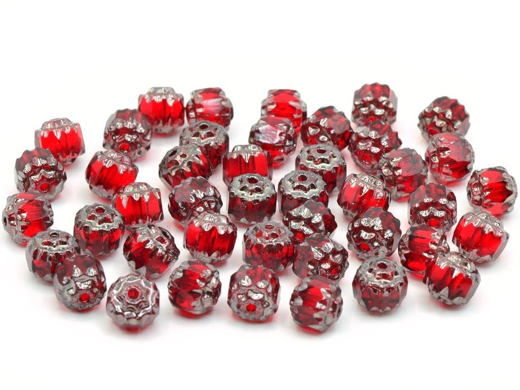 アウトレット 10グラム ファイアポリッシュ ファセットビーズ カテドラル、6 x 6 mm、ルビーレッド 91436 (90080-91436)、ガラス、チェコ共和国