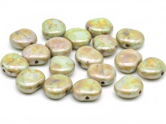 OUTLET 10 grams Apple Shaped Beads, 11 x 12 mm, Chalk White Stain With Luster Green (03000-65455), Glass, Czech Republic