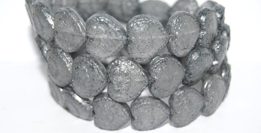 Heart With Flower Pressed Glass Beads, Lava 43623 (1817-LAVA-43623), Glass, Czech Republic ~ STRANDED