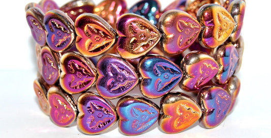 Heart With Flower Pressed Glass Beads, Crystal Sliperit 2X (1616-00030-29500-2X), Glass, Czech Republic ~ STRANDED