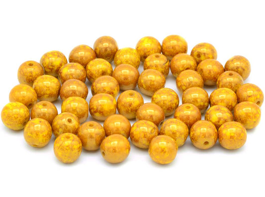 Round Druck Beads, Bright Yellow Terracotta Red (83130-15495), Glass, Czech Republic