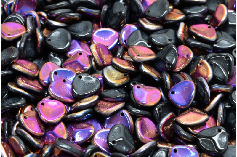 Rose Petal Beads, Black Sliperit (23980-29501), Glass, Czech Republic