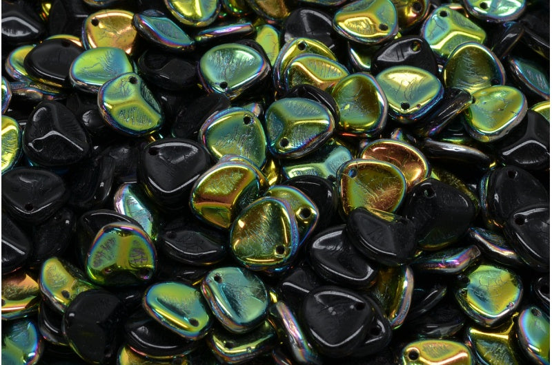 Rose Petal Beads, Black Crystal Vitrail Medium Coating (23980-28101), Glass, Czech Republic