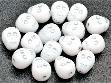 OUTLET 10 grams Skull Glass Beads, Chalk White Silver Lined (03000-54201), Glass, Czech Republic