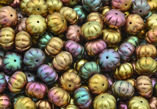 OUTLET 10 grams Pumpkin Beads, Violet Rainbow Metallic Iris (01640), Glass, Czech Republic