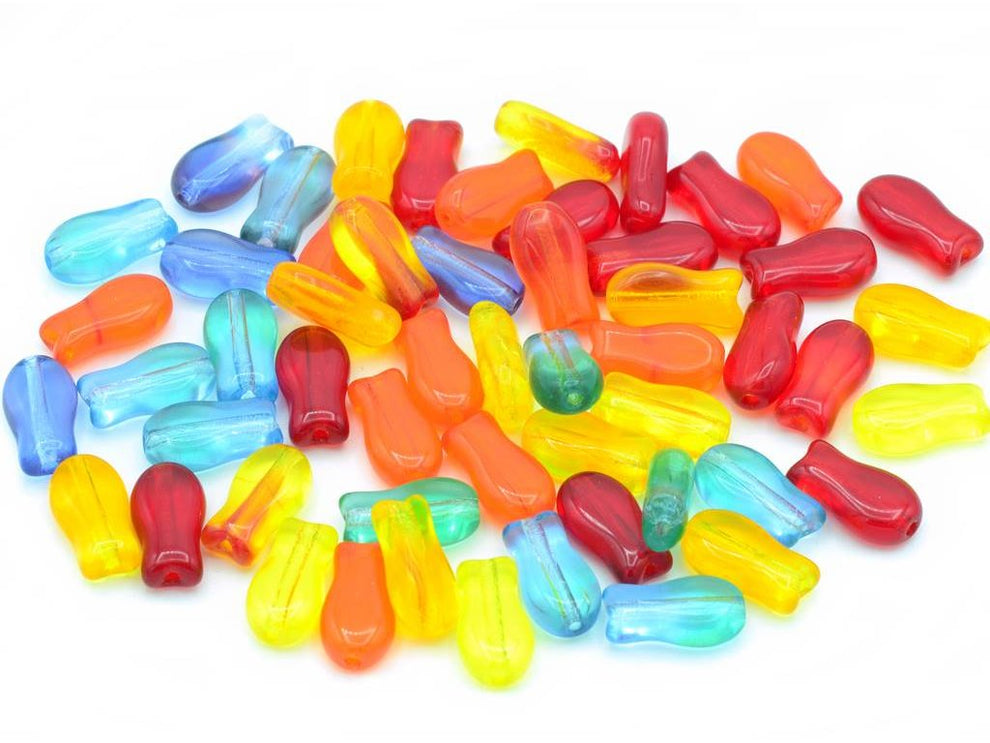 OUTLET 10 grams Small Simple Fish Beads, 9 x 5 mm, Mixed Colors (mix), Glass, Czech Republic