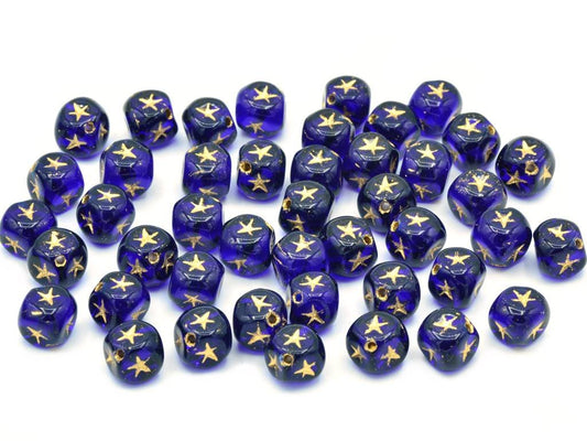 OUTLET 10 grams Pressed Beads, Transparent Blue Gold Lined (30090-54202), Glass, Czech Republic