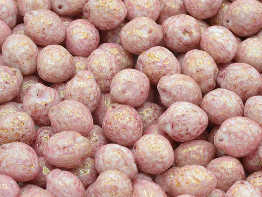 OUTLET 10 grams Strawberry Friut Pressed Glass Beads, 7 x 11 mm, Chalk White Terracotta Red (03000-15495), Glass, Czech Republic