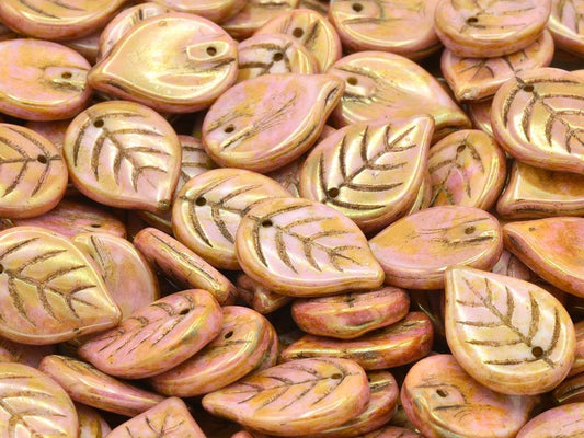 OUTLET 10 grams Apple Leaf Beads, 18 x 13 mm, Chalk White Stain With Luster Red (03000-65491), Glass, Czech Republic