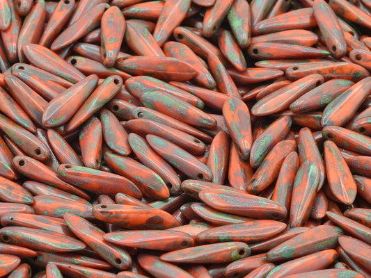 OUTLET 10 grams Dagger Beads, 5 x 16 mm, Opaque Orange Travertin (93130-86800), Glass, Czech Republic