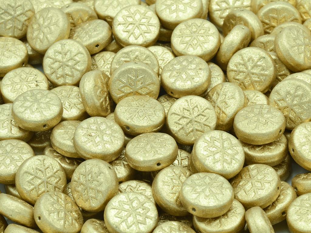 Snowflake Round Beads, Aztec Pale Gold (01710), Glass, Czech Republic
