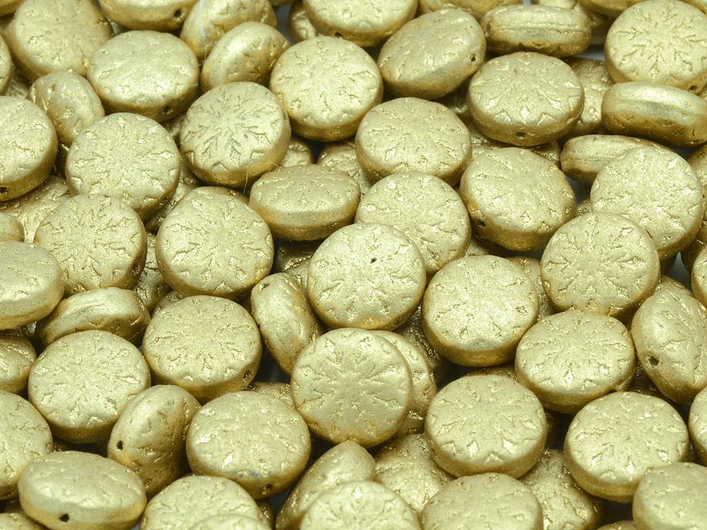 雪の結晶デザインのビーズ2、アステカペールゴールド（01710）、ガラス、チェコ共和国