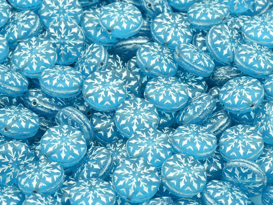 OUTLET 10 克圆形雪花珠，11 x 11 毫米，透明浅绿色哑光银衬里 (60010-84110-54201)，玻璃，捷克共和国