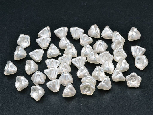 OUTLET 250g Bell Flower Beads, 4 x 6 mm, White Pearl (02010-70402), Glass, Czech Republic