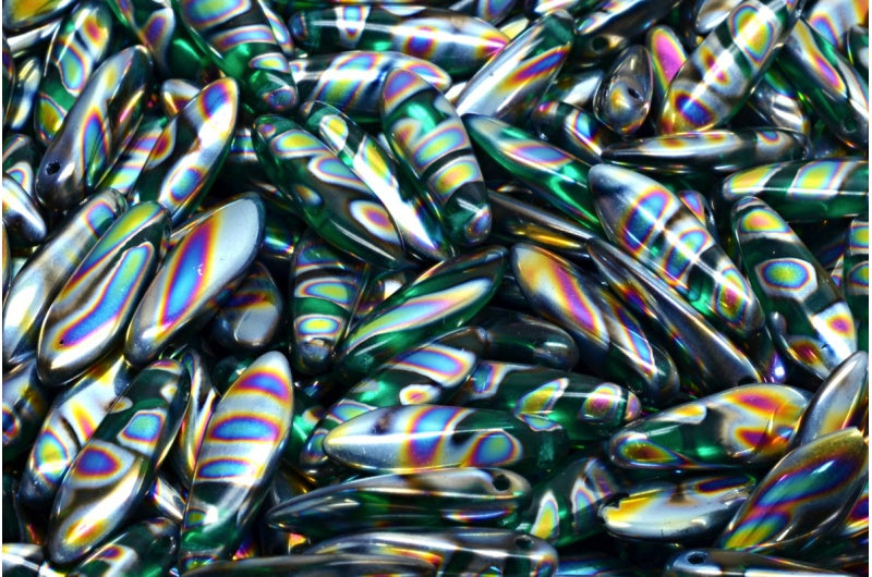 ダガービーズ、透明グリーンエメラルド 2810V (50720-2810V)、ガラス、チェコ共和国