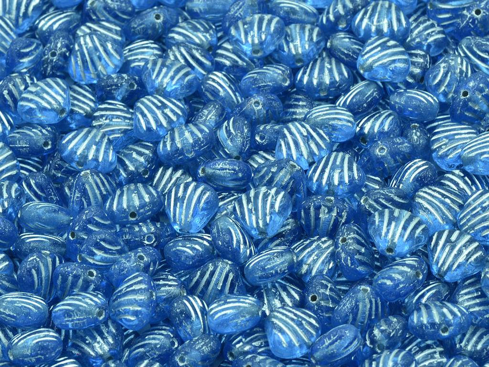 OUTLET 10 Gramm kleine flache Muschelperlen, transparent blau mit Silber gefüttert (30020-54201), Glas, Tschechische Republik