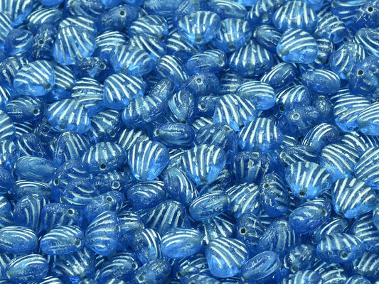 OUTLET 10 Gramm kleine flache Muschelperlen, transparent blau mit Silber gefüttert (30020-54201), Glas, Tschechische Republik