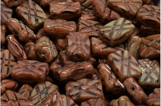 Table Cut Designed Rectangle Beads, Hematite Travertin (14400-86800), Glass, Czech Republic