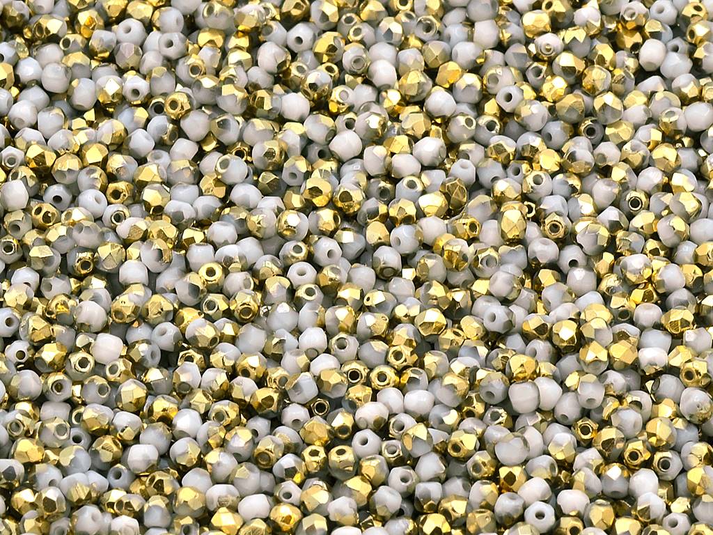 Fire Polished Faceted Beads Round 2 mm, Chalk White Gold (03000-26441)