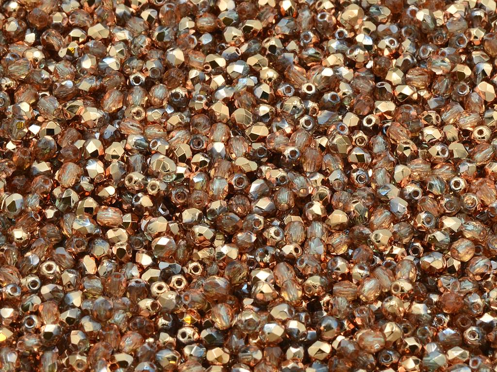 Fire Polished Faceted Beads Round 3 mm, Crystal Rose Gold Capri (00030-27101)