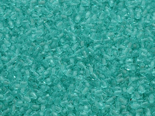 OUTLET 150g Round Faceted Fire Polished Beads, Transparent Aqua B (60110-B), Glass, Czech Republic