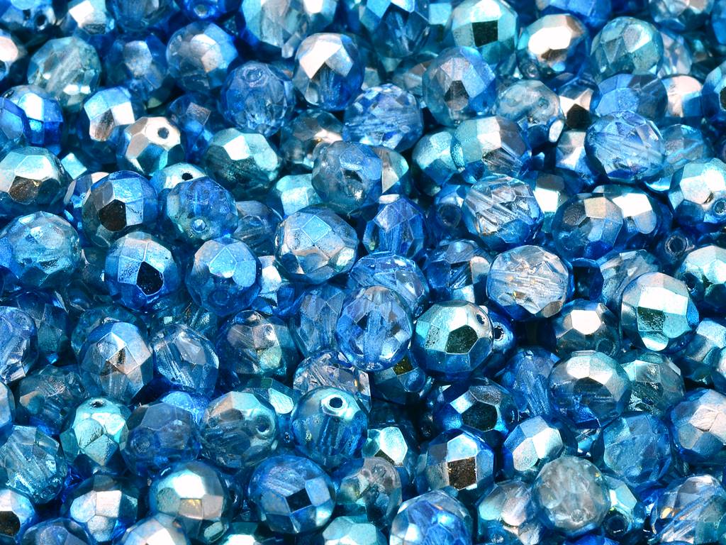 多面圆形火抛光珠，水晶 48212 (00030-48212)，玻璃，捷克共和国