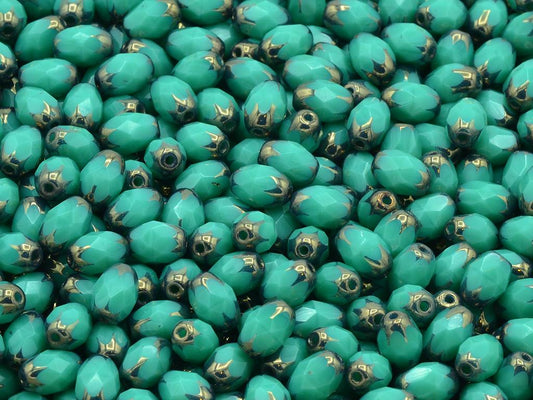 Fire Polished Faceted Beads Olive Oval Special Cut, Turquoise 91434 (63130-91434), Glass, Czech Republic