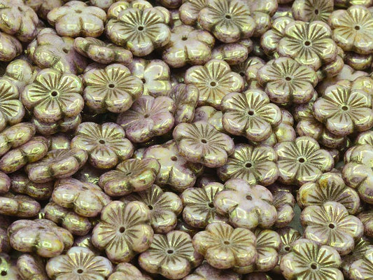 チェリーフラワービーズ、チョークホワイトセネガルバイオレット（03000-15695）、ガラス、チェコ共和国