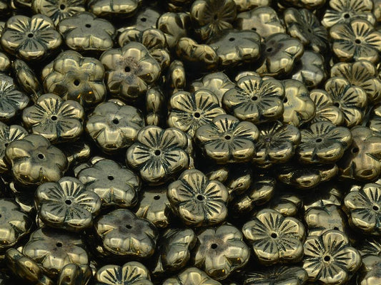 Cherry Flower Beads, Black Bronze (23980-14415), Glass, Czech Republic