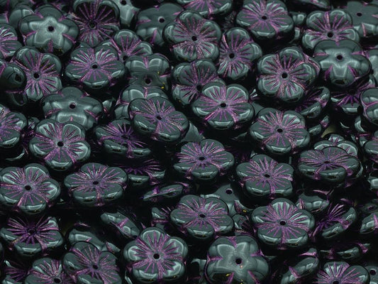 Cherry Flower Beads, Black Pink Lined (23980-54321), Glass, Czech Republic