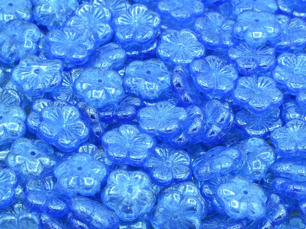 Cherry Flower Beads, Transparent Blue Hematite (30040-14400), Glass, Czech Republic