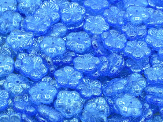 OUTLET 10 grams Cherry Flower Beads, 14 x 14 mm, Transparent Blue Hematite (30040-14400), Glass, Czech Republic