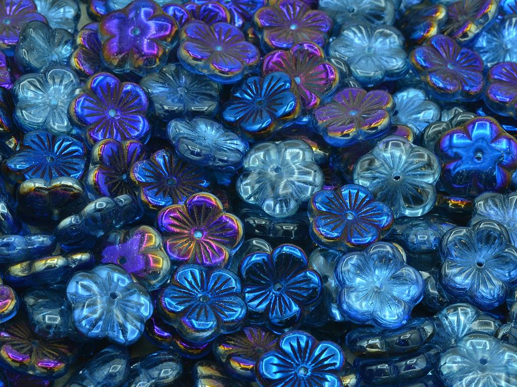 Cherry Flower Beads, Transparent Blue 22201 (30040-22201), Glass, Czech Republic