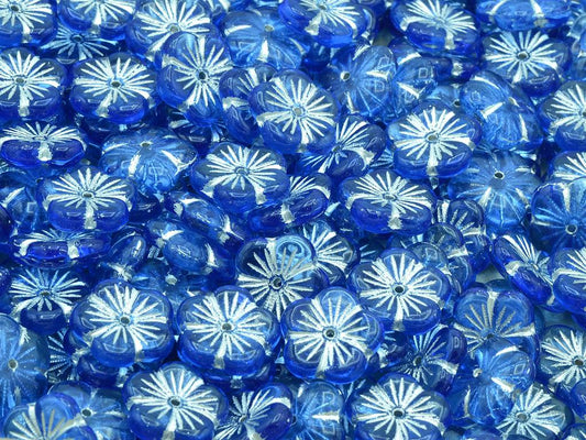 Cherry Flower Beads, Transparent Blue Silver Lined (30040-54201), Glass, Czech Republic