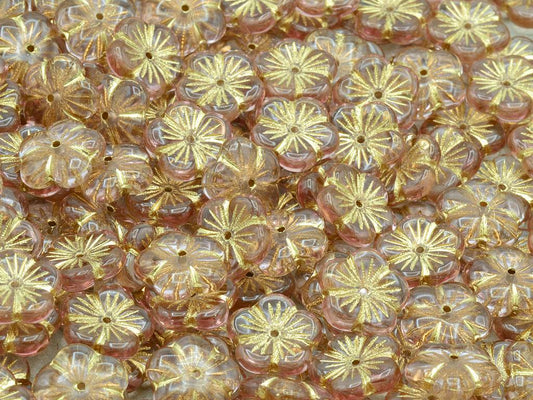 Cherry Flower Beads, Transparent Pink Gold Lined (70110-54202), Glass, Czech Republic