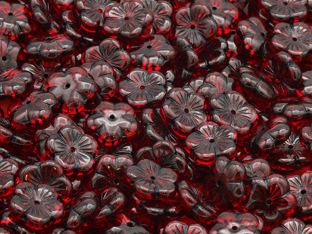 Cherry Flower Beads, Ruby Red 46449 (90080-46449), Glass, Czech Republic