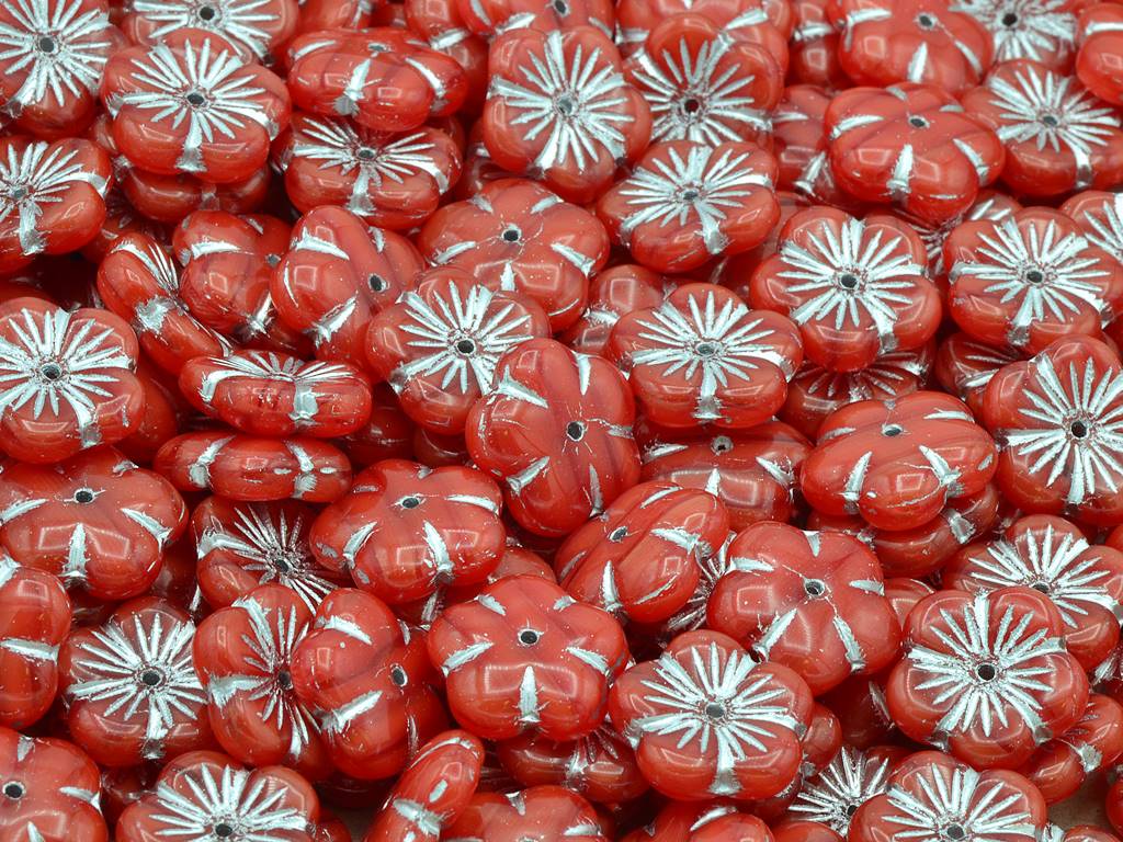 Cherry Flower Beads, Red Silver Lined (96026-54201), Glass, Czech Republic