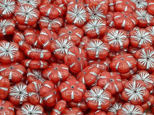 Cherry Flower Beads, Red Silver Lined (96026-54201), Glass, Czech Republic