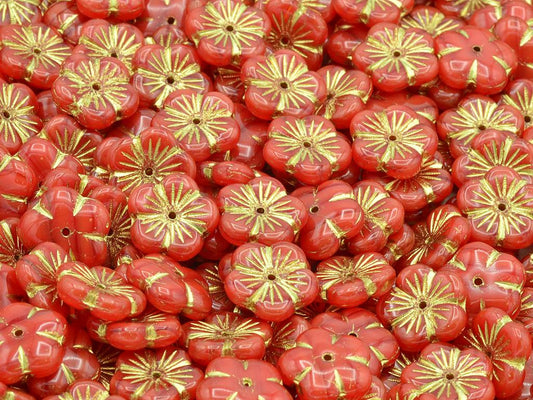 Cherry Flower Beads, Red Gold Lined (96026-54202), Glass, Czech Republic